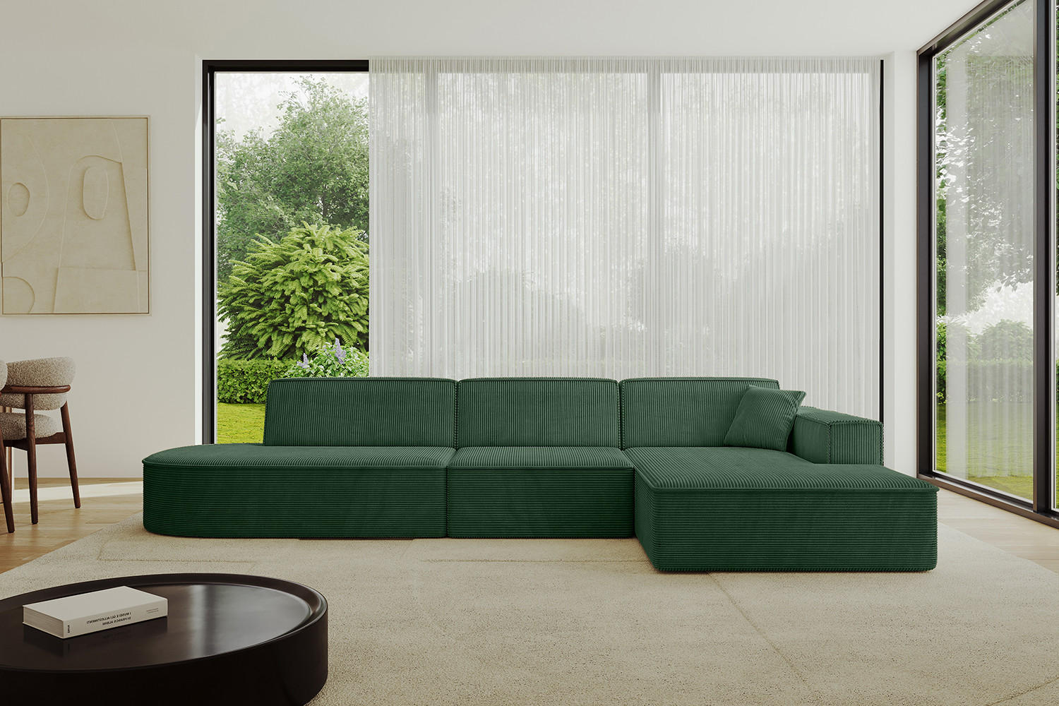 ECKSOFA Ottomane Rechts IREA-L2-v4 - 318x165x72,5 cm Grün - Grün, Holzwerkstoff/Textil (318/165cm) - ALTDECOR