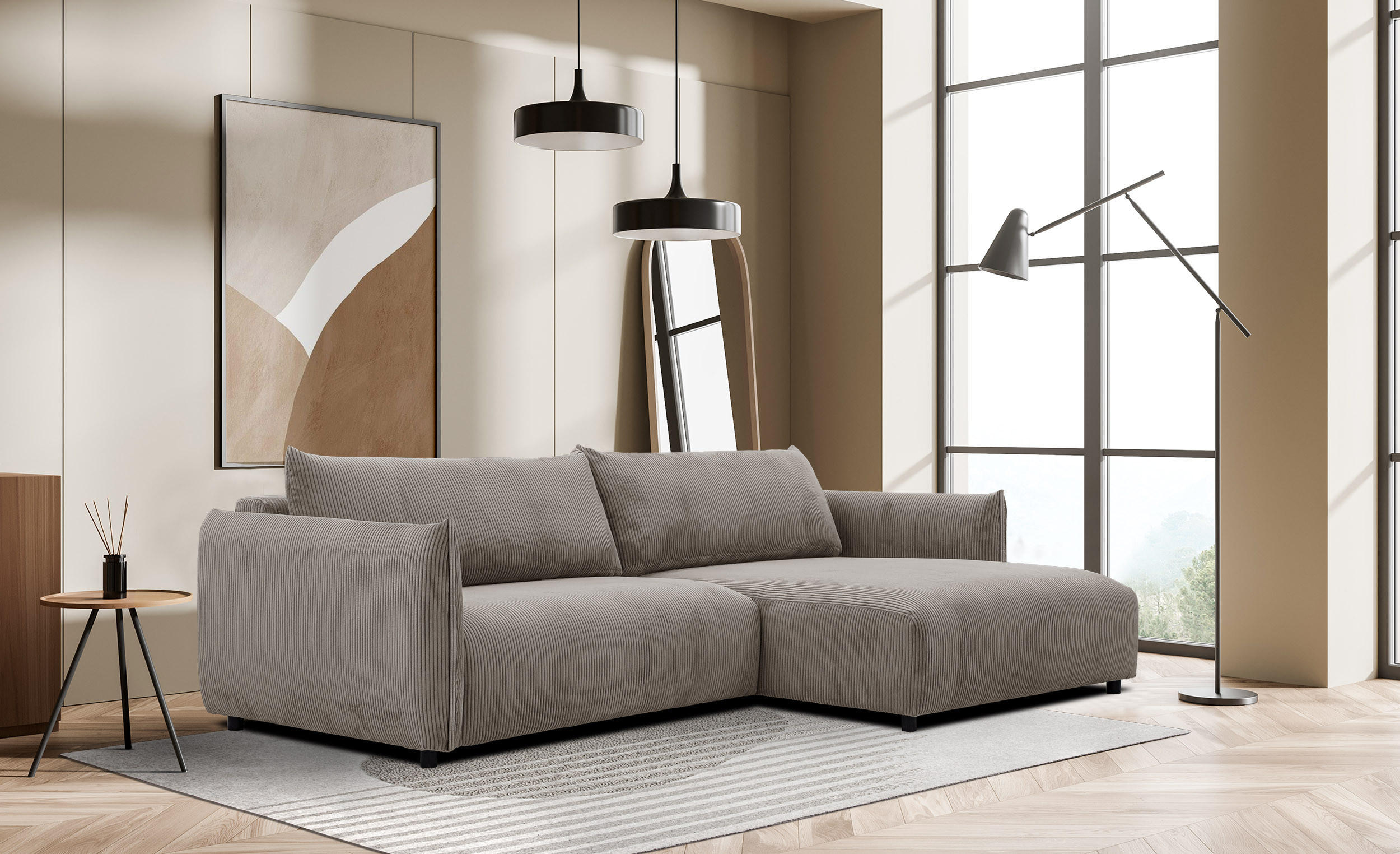 ECKSOFA TAUER 5-Sitzer, taupe - Taupe/Schwarz, Holzwerkstoff/Kunststoff (292/174cm) - Courtois Laville