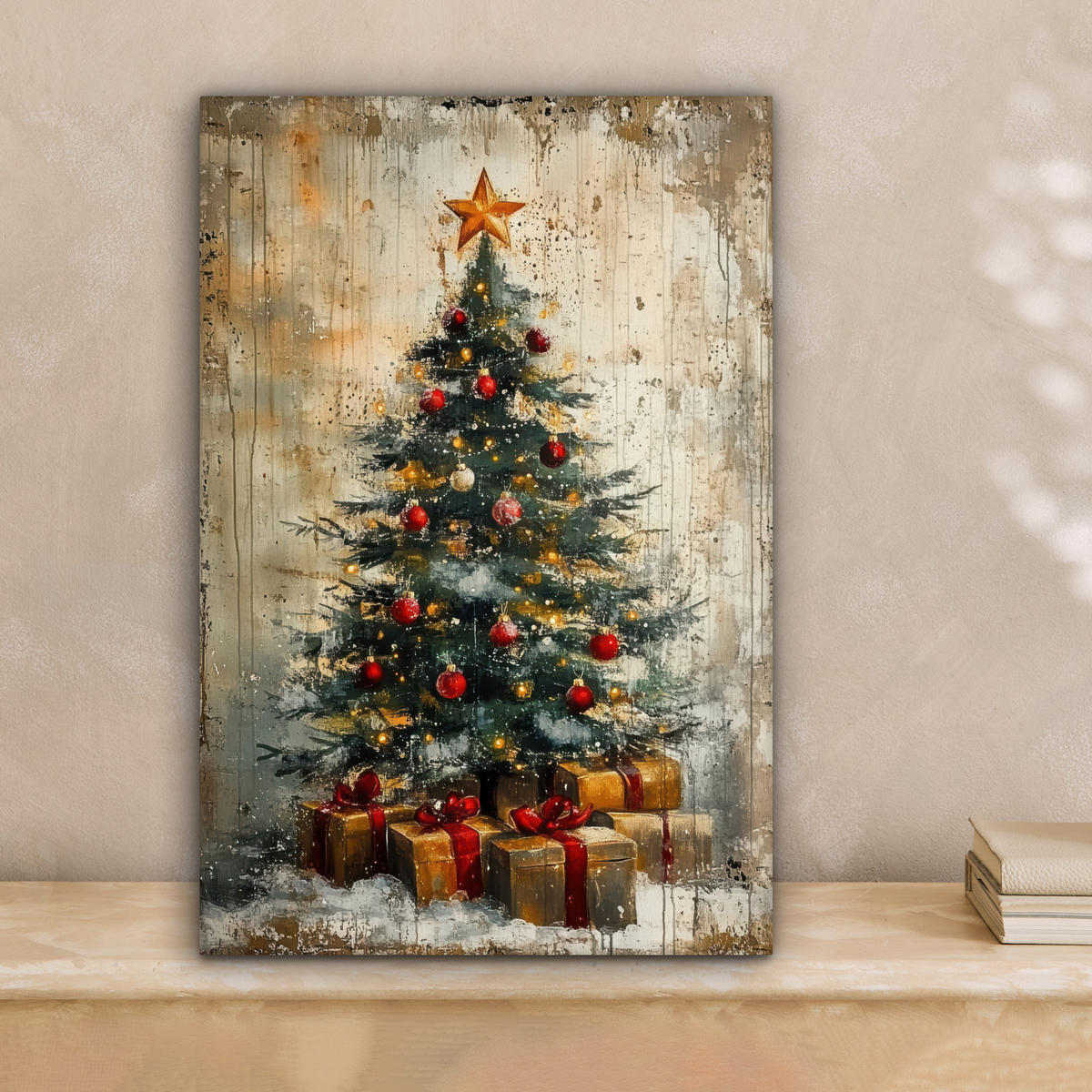 LEINWANDBILD Weihnachtsbaum - Vintage - Weihnachten - Geschenk 20x30 cm - Rostfarben, Textil (20/30cm) - MuchoWow