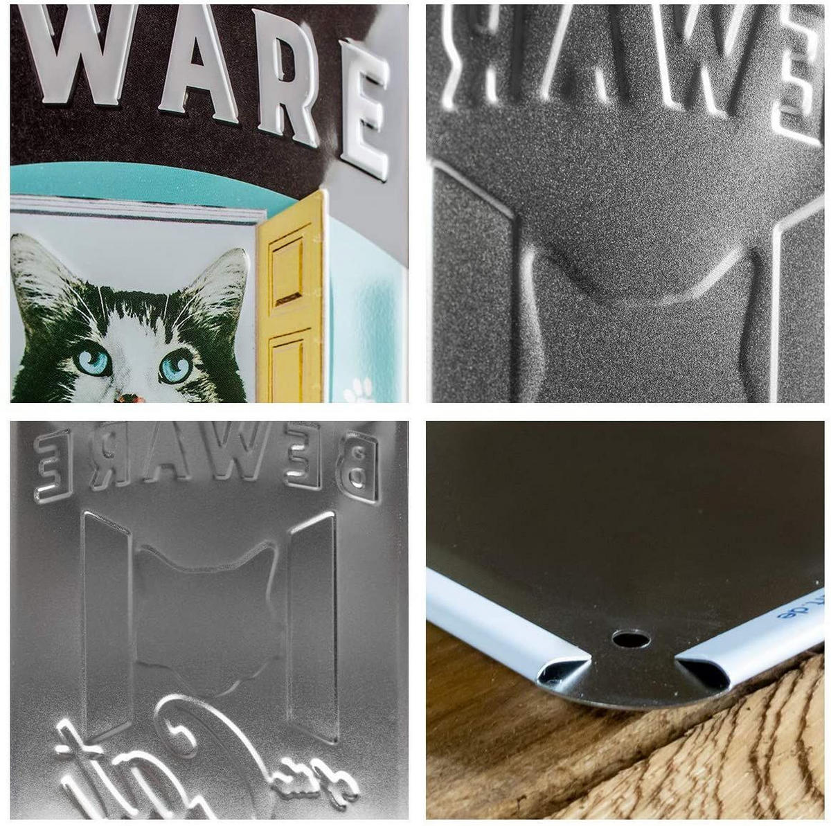 BLECHSCHILD 15/20 cm Animal Club Beware Of The Cat - Multicolor, Metall (15/20/0.5cm) - Nostalgic-Art