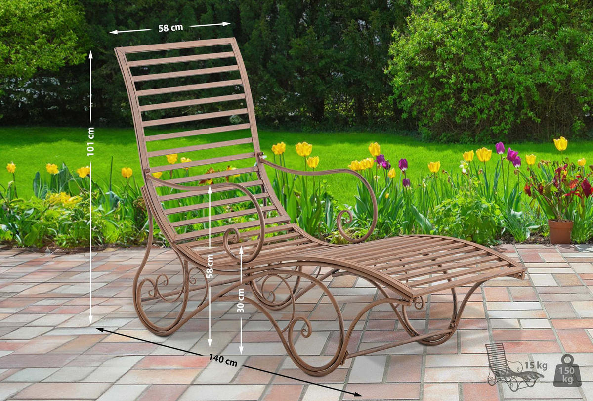 GARTENLIEGE Metall Antik Braun - Braun, Metall (58/101/140cm) - CLP