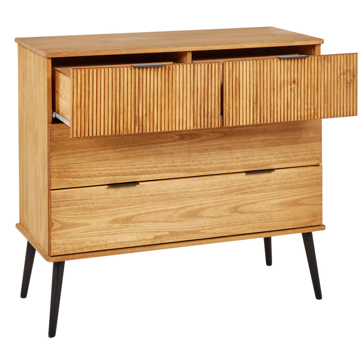 KOMMODE mit 4 Schubladen Kiefernholz Braun Timmins - Hellbraun, Holz (100/91/45cm) - Beliani