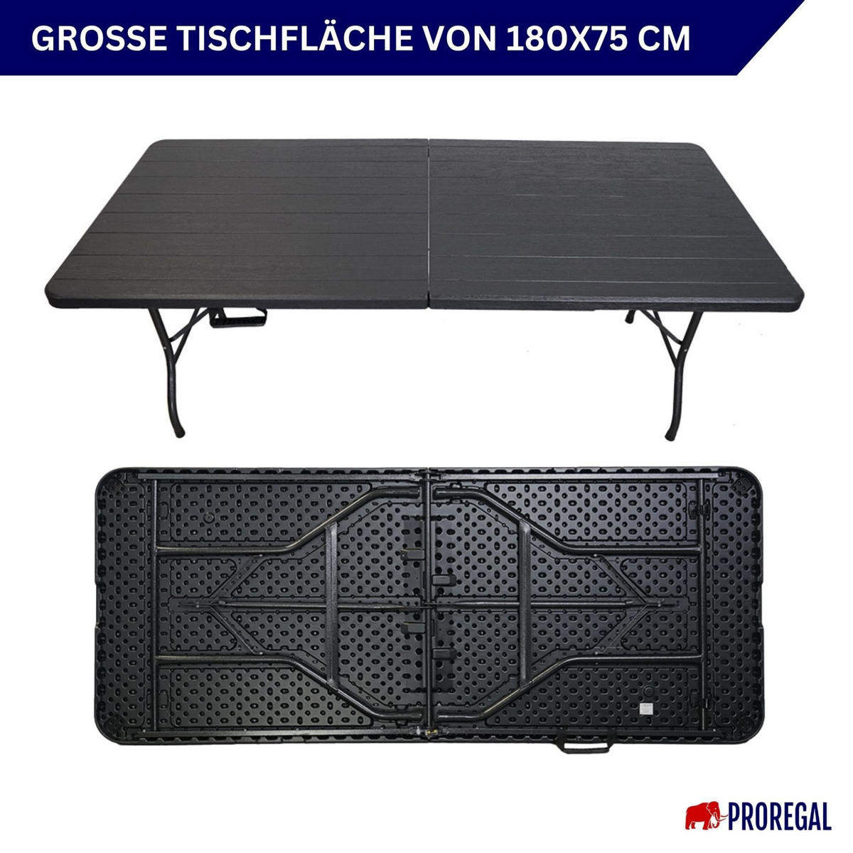 BUFFETTISCH klappbar 180x74cm 8 Personen Kunststoff Holz Optik Schwarz - Schwarz, Kunststoff (74/180/74cm) - CHEFGASTRO