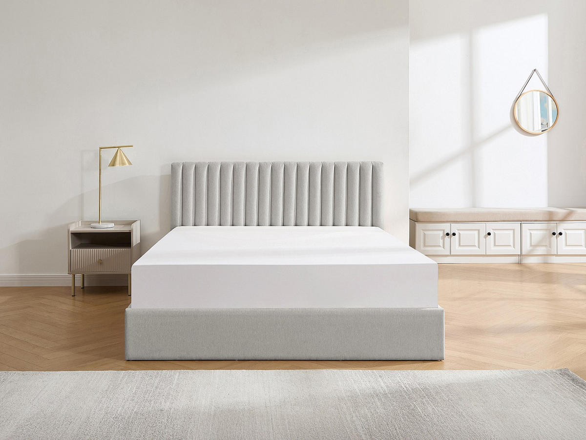 BETT mit Bettkasten - 2 Personen - Stoff - Hellgrau - - Hellgrau, Textil (180/200cm) - Vente-Unique