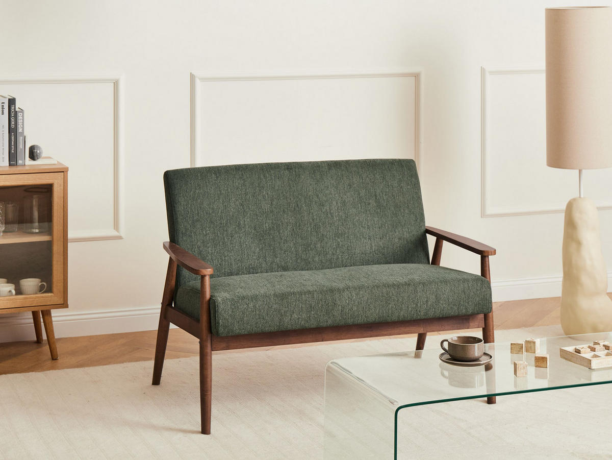 SOFA 2-Sitzer Dunkelbraun/Grün Esrum - Dunkelbraun/Grün, Holz/Textil (111/79/72cm) - Beliani