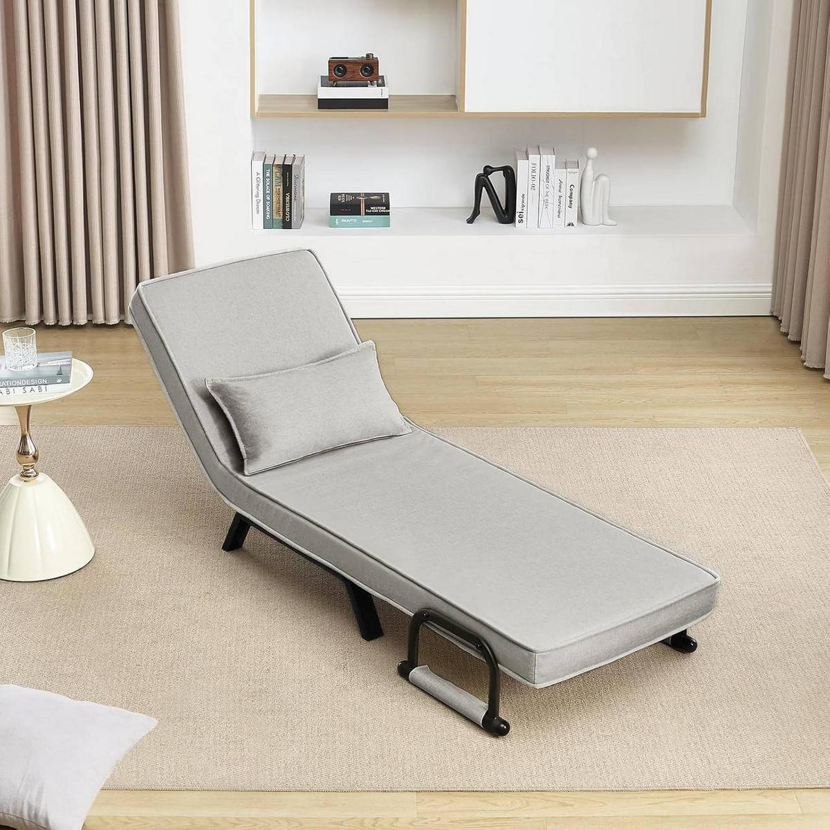 SCHLAFSESSEL 3 in 1, mit Verstellbarer Rückenlehne, Leinen Hellgrau - Hellgrau/Schwarz, Textil/Metall (65/78/75cm) - Woltu