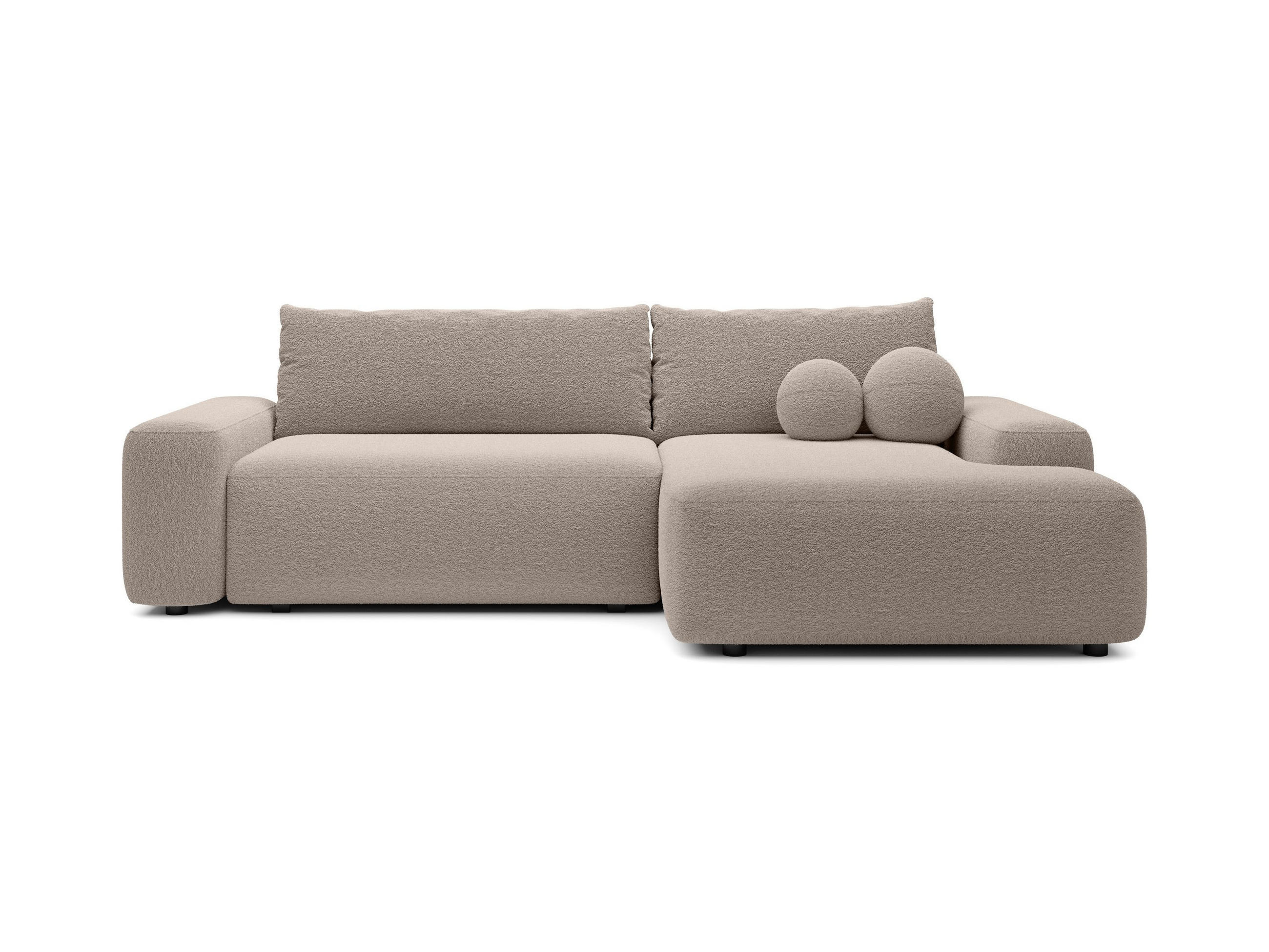ECKSOFA RUOTA Beige Boucle-Stoff mit Schlaffunktion - Beige, Holz (264/162cm) - MASSENO