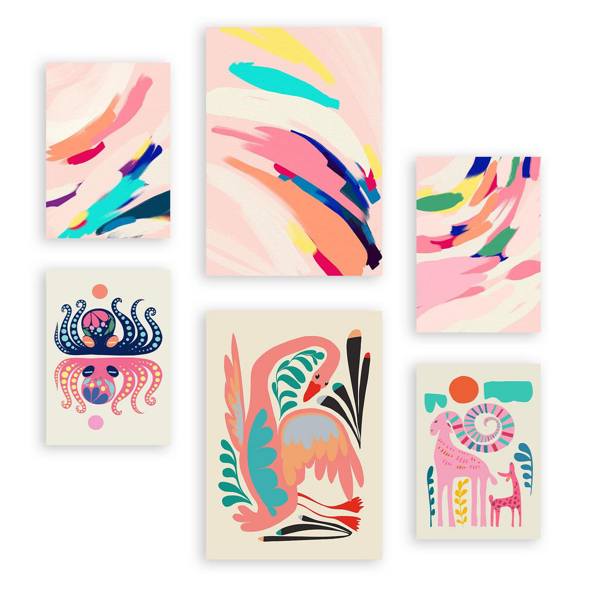 POSTER Set Mit 6 Prominente Kunst 1 In Tiere Zusammenfassungen A3 & A4 Rahmenlos - Klar, Papier (29/3cm) - Nacnic