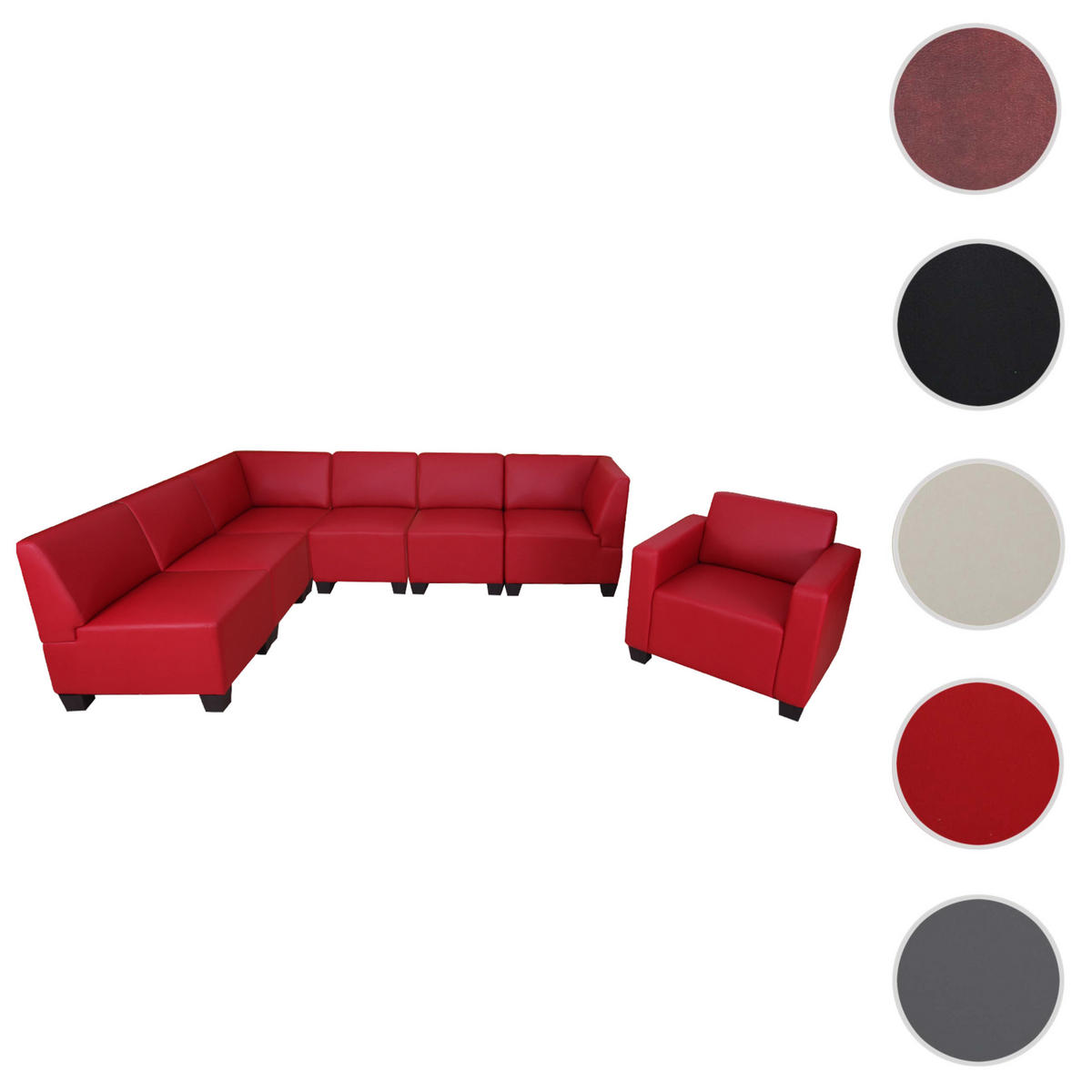 COUCH-GARNITUR Rot - Rot, Textil (258/76/186cm) - MCW
