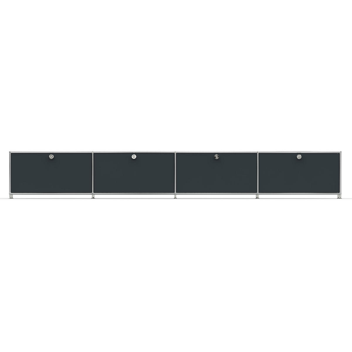 TV Board mit 4 Klappen & Schloss, Breite 302 cm, Anthrazitgrau - Chromfarben/Silberfarben, Metall (40/43/302.2cm) - Versee