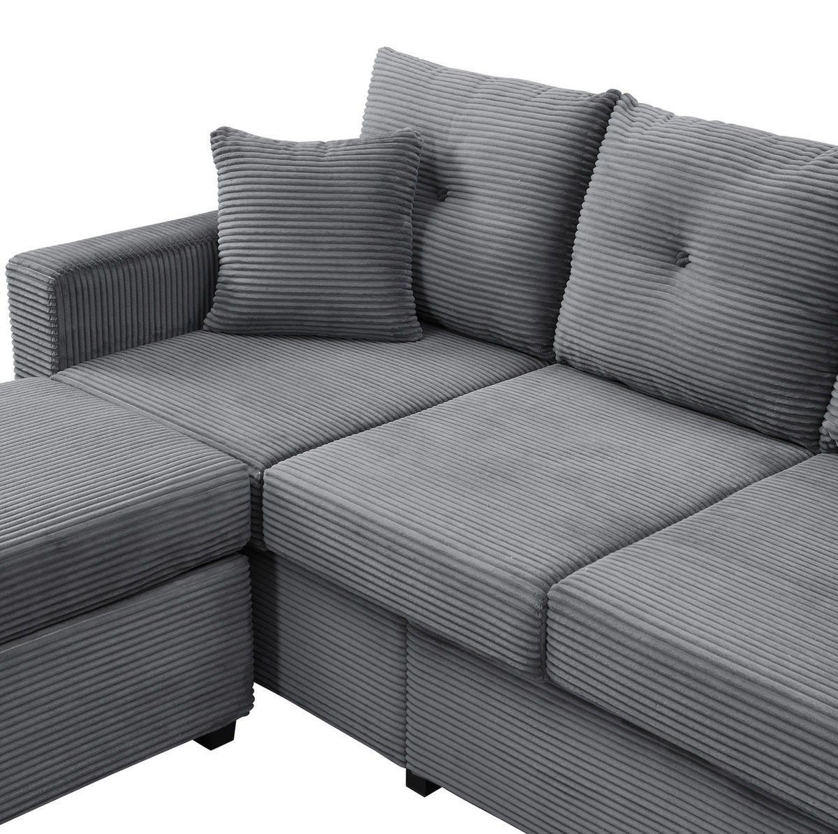ECKSOFA 184/182,5/85,5 cm mit Hocker Antikgrau aus Cordstoff mit LED-Beleuchtung - Grau, Kunststoff (84.5/184cm) - OKWISH