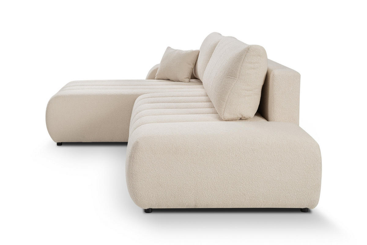 ECKSOFA GIOIA L-S Creme Boucle-Stoff mit Schlaffunktion - Creme, Holz (276/176cm) - MASSENO