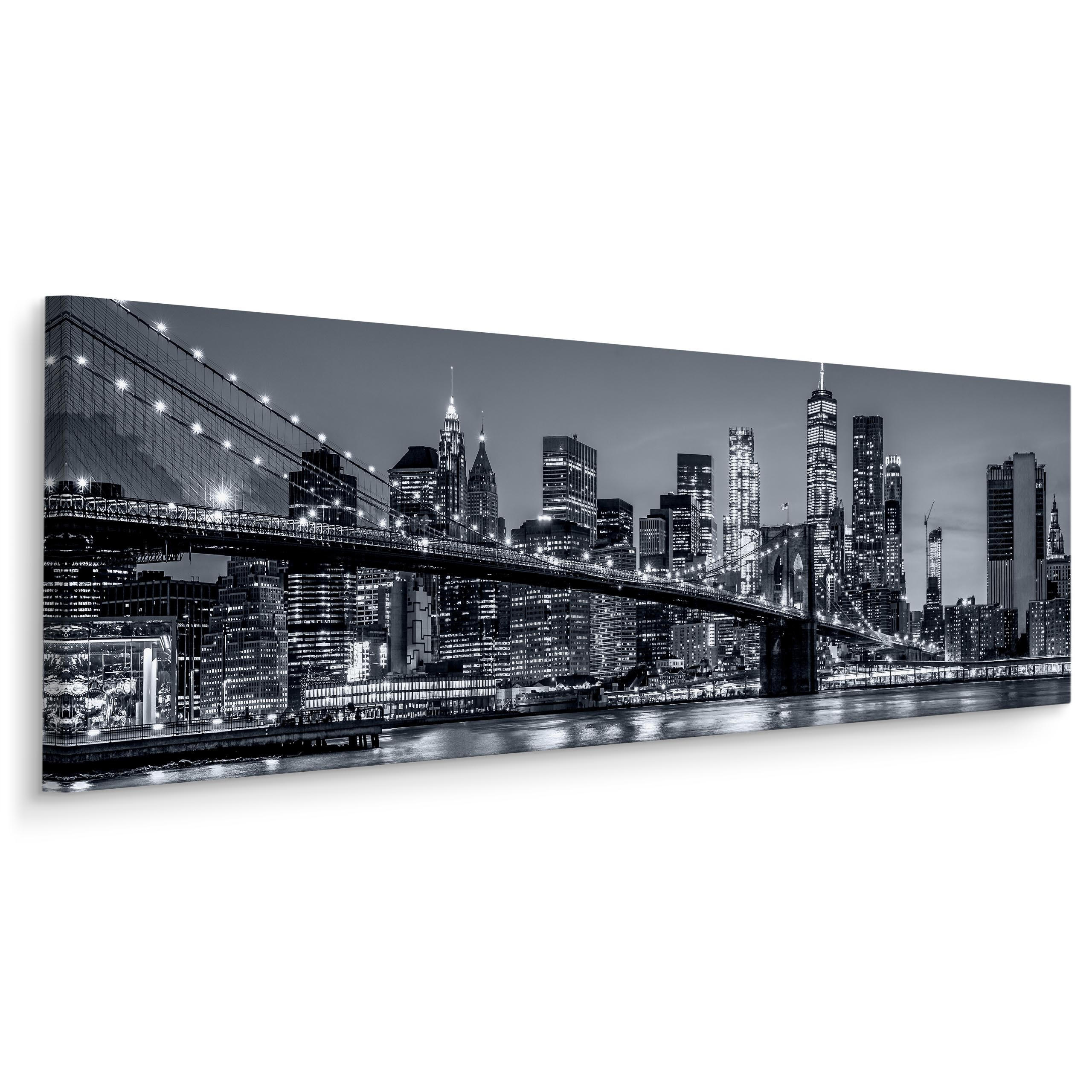 PANORAMABILD New York Panorama Architektur 3D 145x45 - Schwarz/Weiß, Textil (145/45cm) - Muralo