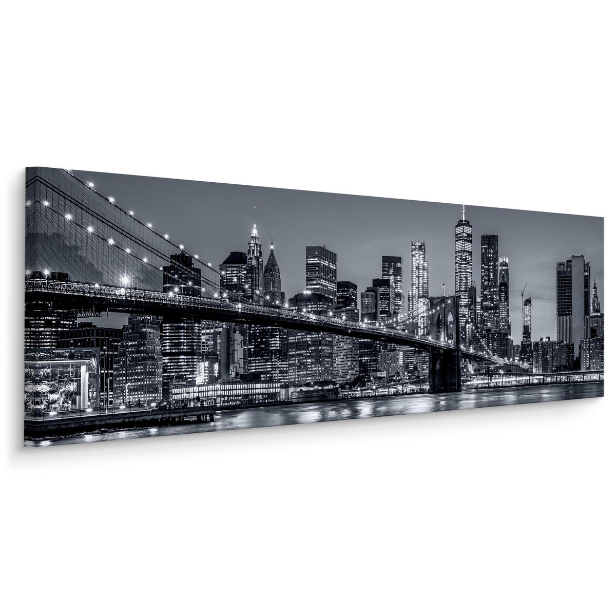 PANORAMABILD New York Panorama Architektur 3D 145x45 - Schwarz/Weiß, Textil (145/45cm) - Muralo