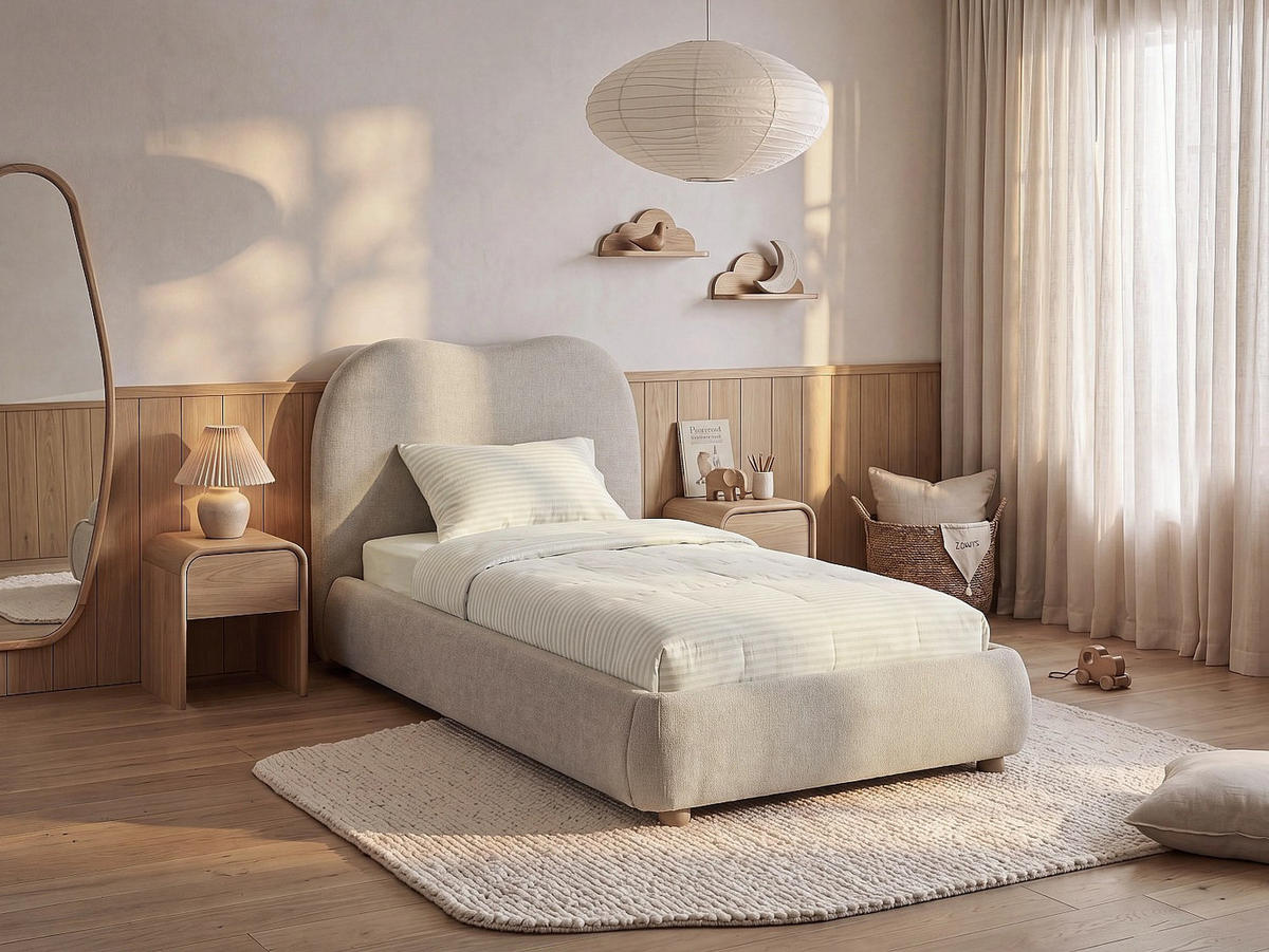 BETT mit Bettkasten - 1 Person - stoff - beige Vanari - Weiß, Holz/Textil (90/190cm) - Vente-Unique