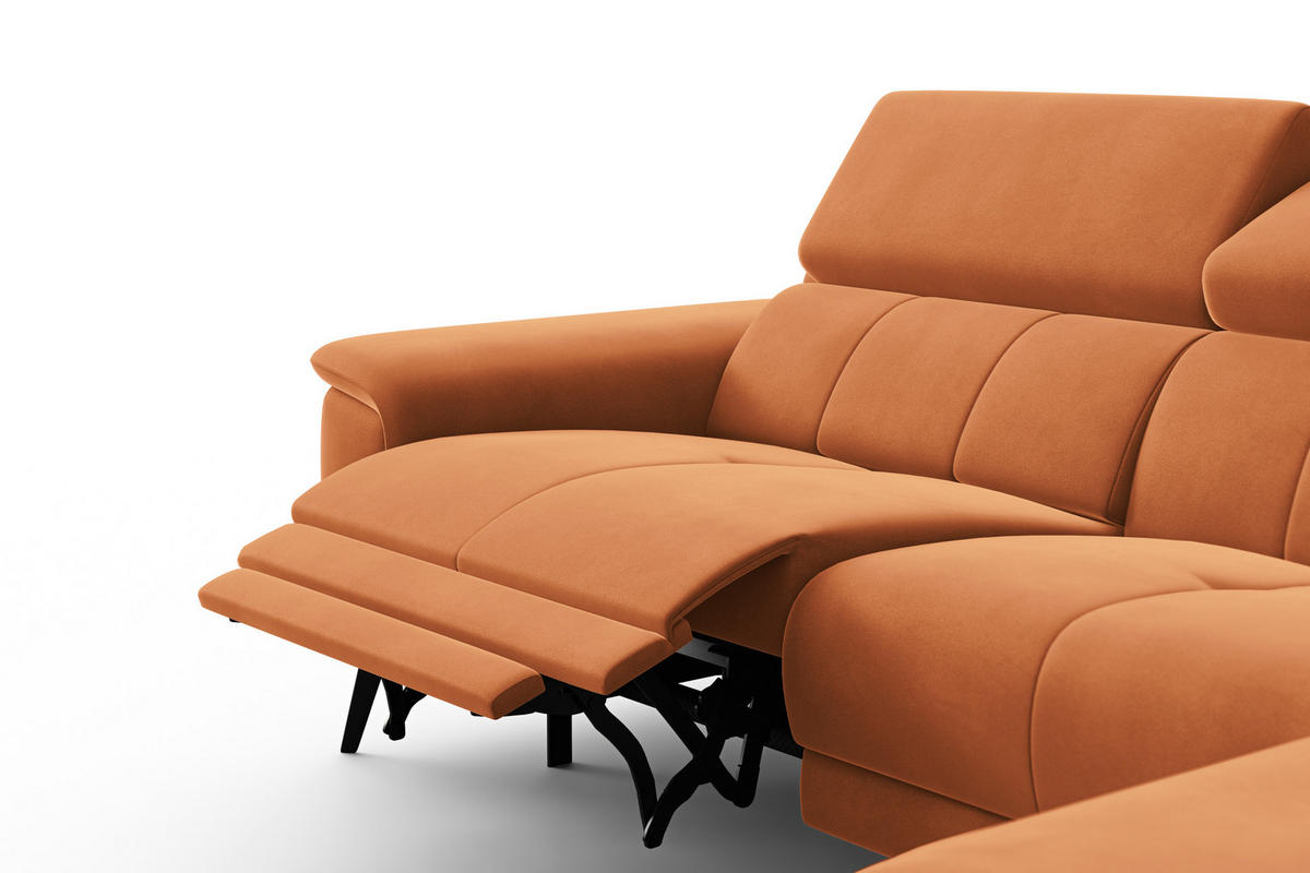 ECKSOFA FIERO 4-Sitzer RECHTS, Oranger Veloursstoff - Schwarz/Orange, Holz/Textil (288/170cm) - Courtois Laville