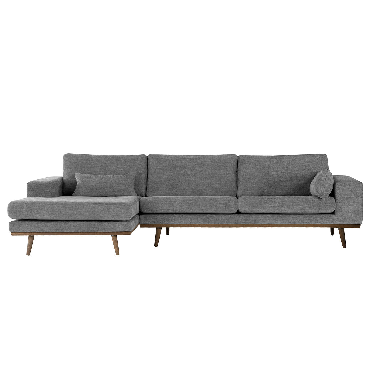ECKSOFA mit Longchair - Eichefarben/Dunkelgrau, Eichenholz/Textil (281/153cm) - home24