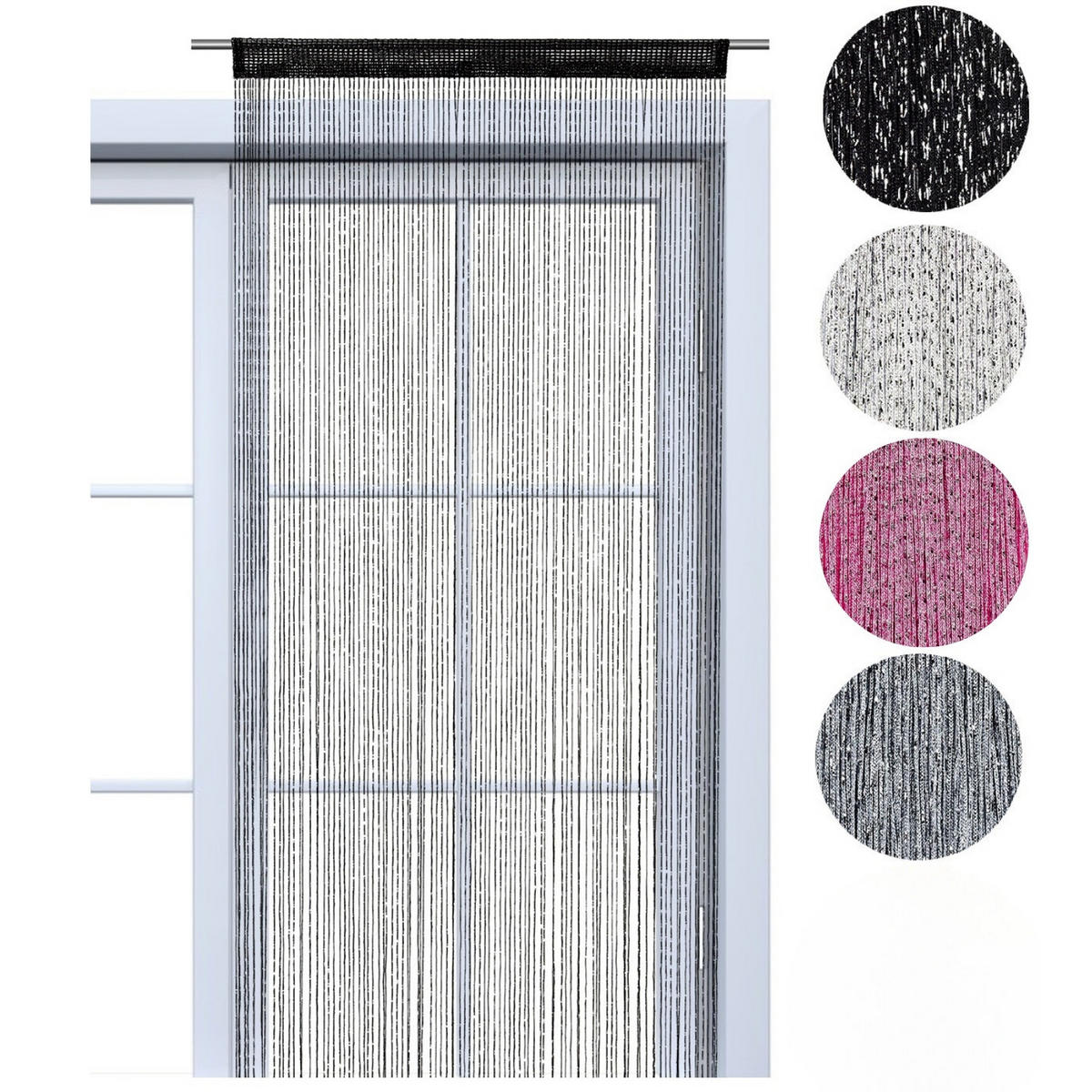 FADENVORHANG Lurex schwarz/silber 245/90 cm Glitzer-Effekt Stangendurchzug kürzbar - Schwarz, Textil (90/245/1cm) - wometo