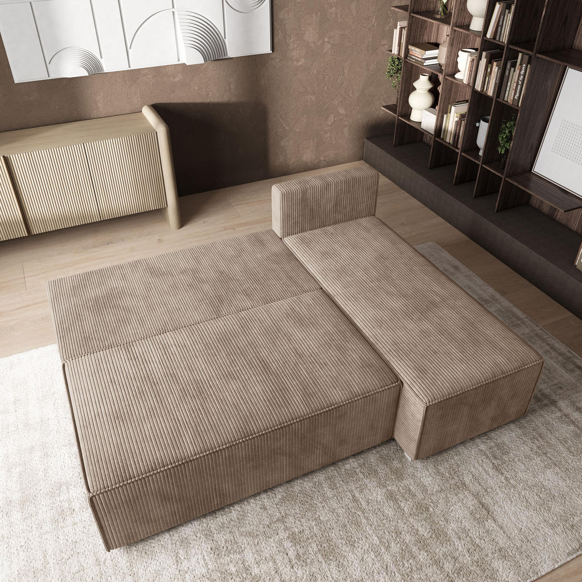 ROHOVÁ SEDAČKA BRISO béžová - šedá/béžová, dřevo/textil (200/140cm) - MASSENO