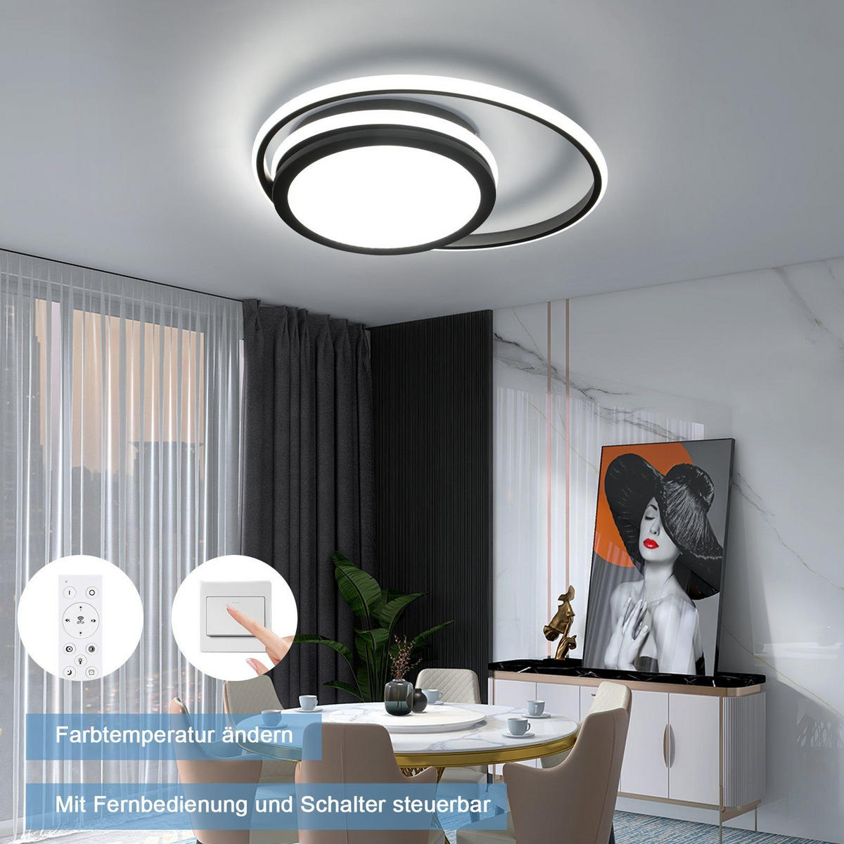 LED-DECKENLEUCHTE Bruno 47/47/7 cm - Schwarz, Metall (47/47/7cm) - Nettlife
