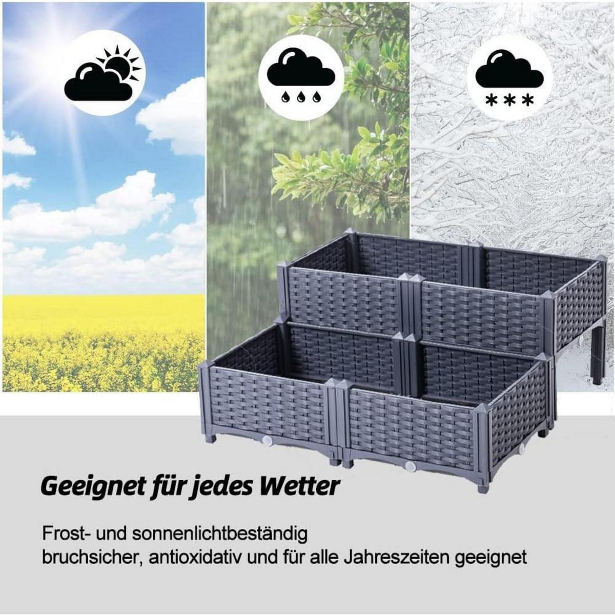 HOCHBEET Kunststoff-Rattan Graublau 80 x 80 cm - Grau, Kunststoff (80/38/80cm)
