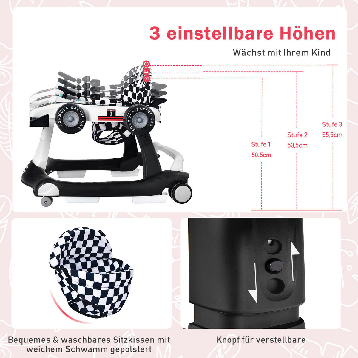 LAUFLERNWAGEN Klappbar Weiß - Weiß, Kunststoff (64/56/76cm) - COSTWAY