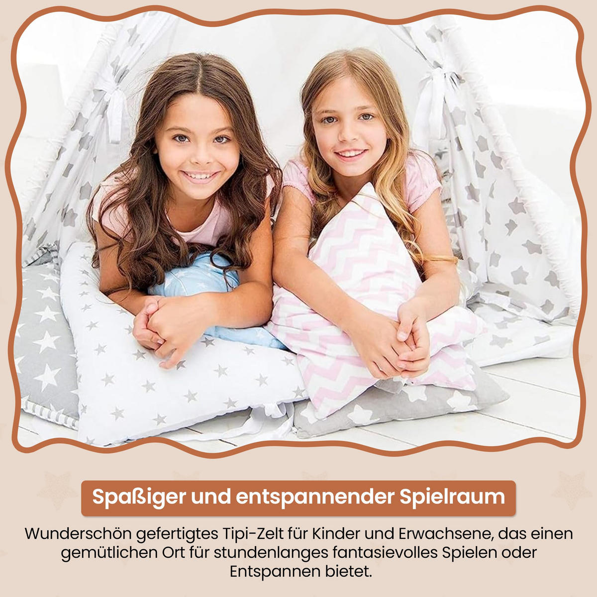 TIPI-ZELT 105 x 105 x 140 cm Grau Tierchen mit weichen Kissen | Spielzelt für Kinderzimmer Indoor - Creme, Textil (105/105cm) - Best for Kids