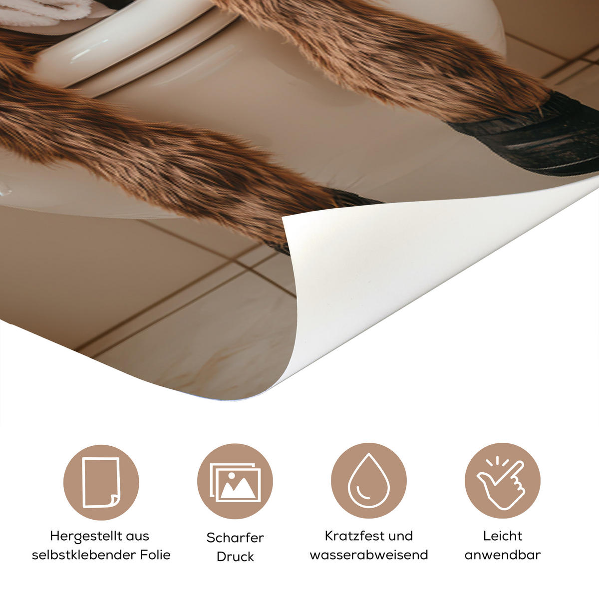 TÜRAUFKLEBER Esel - WC - Lustig - Bademantel - Tier 90x215 cm - Türtapete - Beige, Kunststoff (90/0.1cm) - MuchoWow