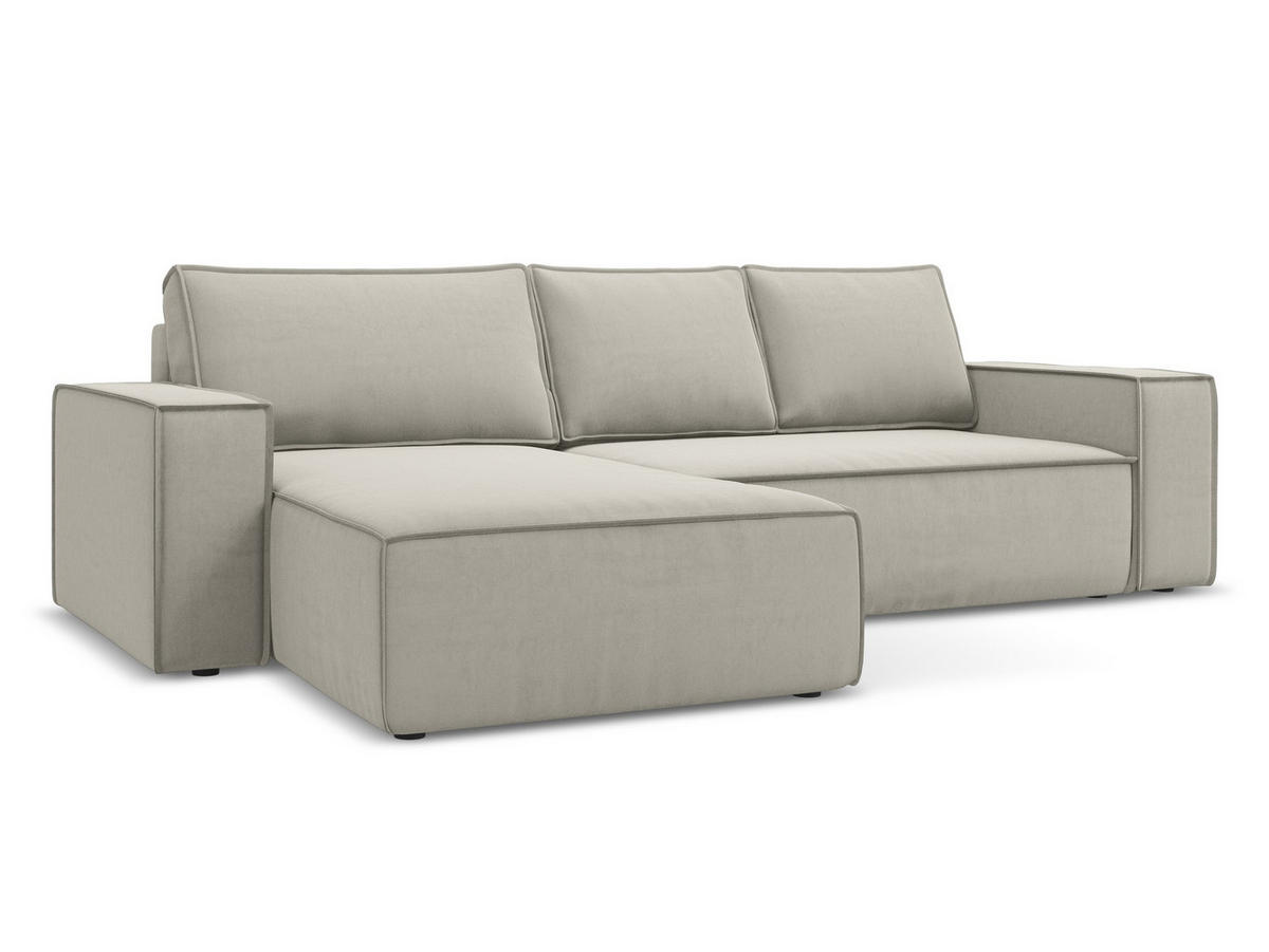 ECKSOFA mit Schlaffunktion Samt Stoff Creme - Perlmutt/Creme, Kunststoff/Textil (185/290cm) - Makamii