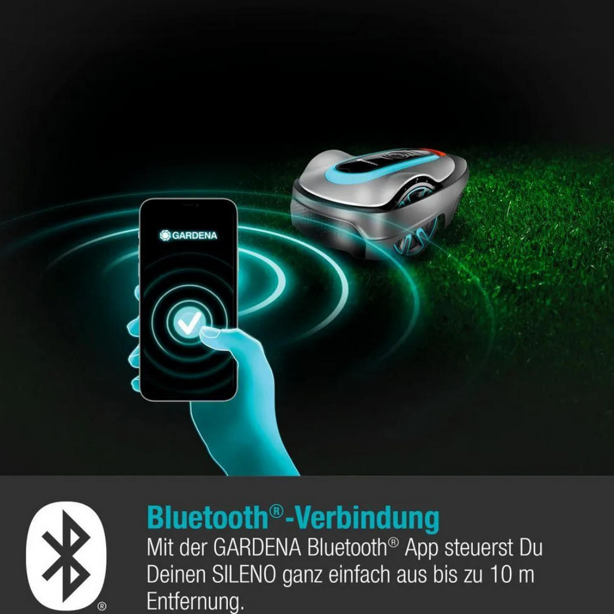 MÄHROBOTER SILENO Life 750 m² Bluetooth Wetterfest Grau Türkis - Türkis/Schwarz, Kunststoff (39/23/58cm) - Gardena
