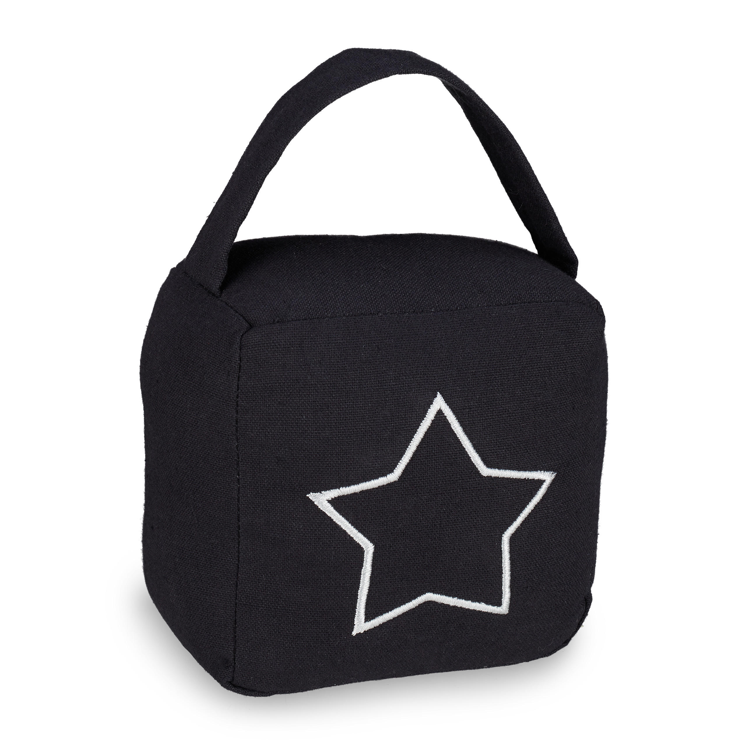 DÖRRSTOPP Svart dörrsäck stjärnmotiv - Svart, Textil/Naturmaterial (14/10cm) - Relaxdays