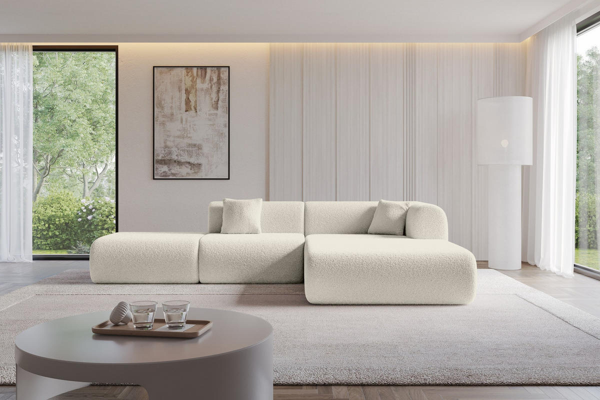 ECKSOFA Ottomane Rechts OVLY-L 289x176x71 Beige Bouclé - Sandfarben/Beige, Holzwerkstoff/Kunststoff (289/176cm) - ALTDECOR