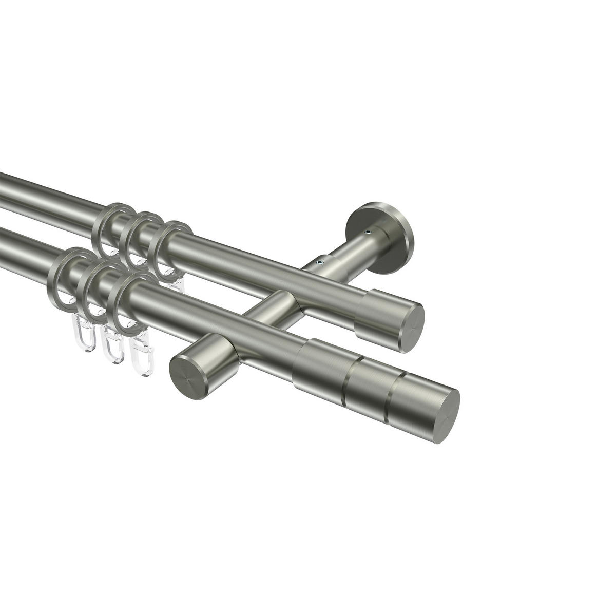 GARDINENSTANGEN-SET Prestige Elanto 120 cm, 2-läufig, 20 mm Ø Edelstahl-Optik - Edelstahlfarben, Metall (120cm) - INTERDECO