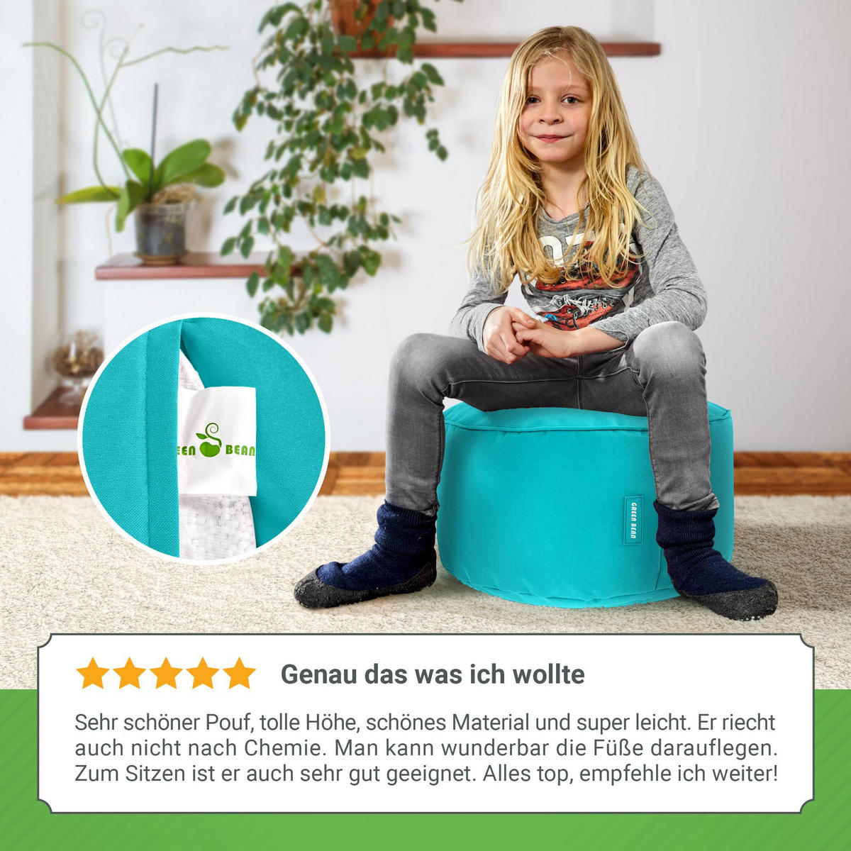 SITZSACK-HOCKER Pouf "Stay" 45x25cm - Türkis, Textil (45/25/45cm) - Green Bean