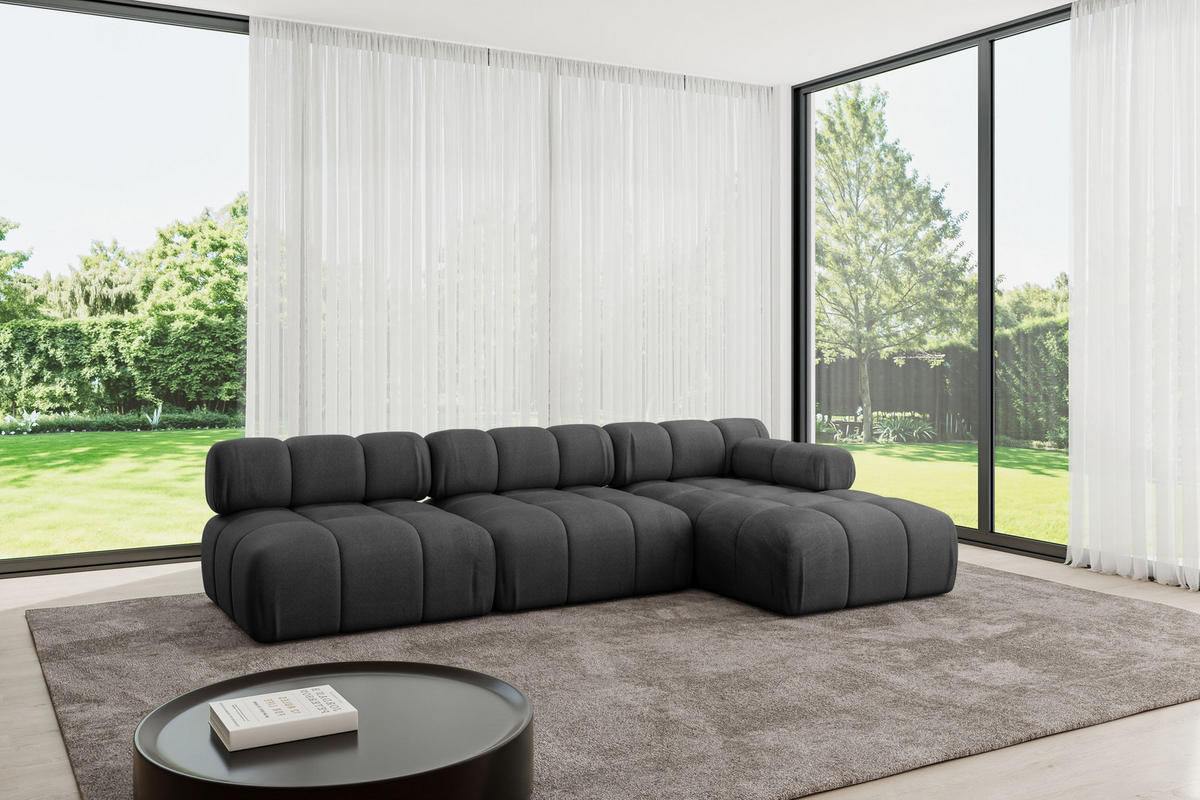 ECKSOFA modulares Sofa Razon-L2 - 285x160x70 cm Schwarz Velours - Schwarz, Holzwerkstoff/Textil (285/160cm) - ALTDECOR