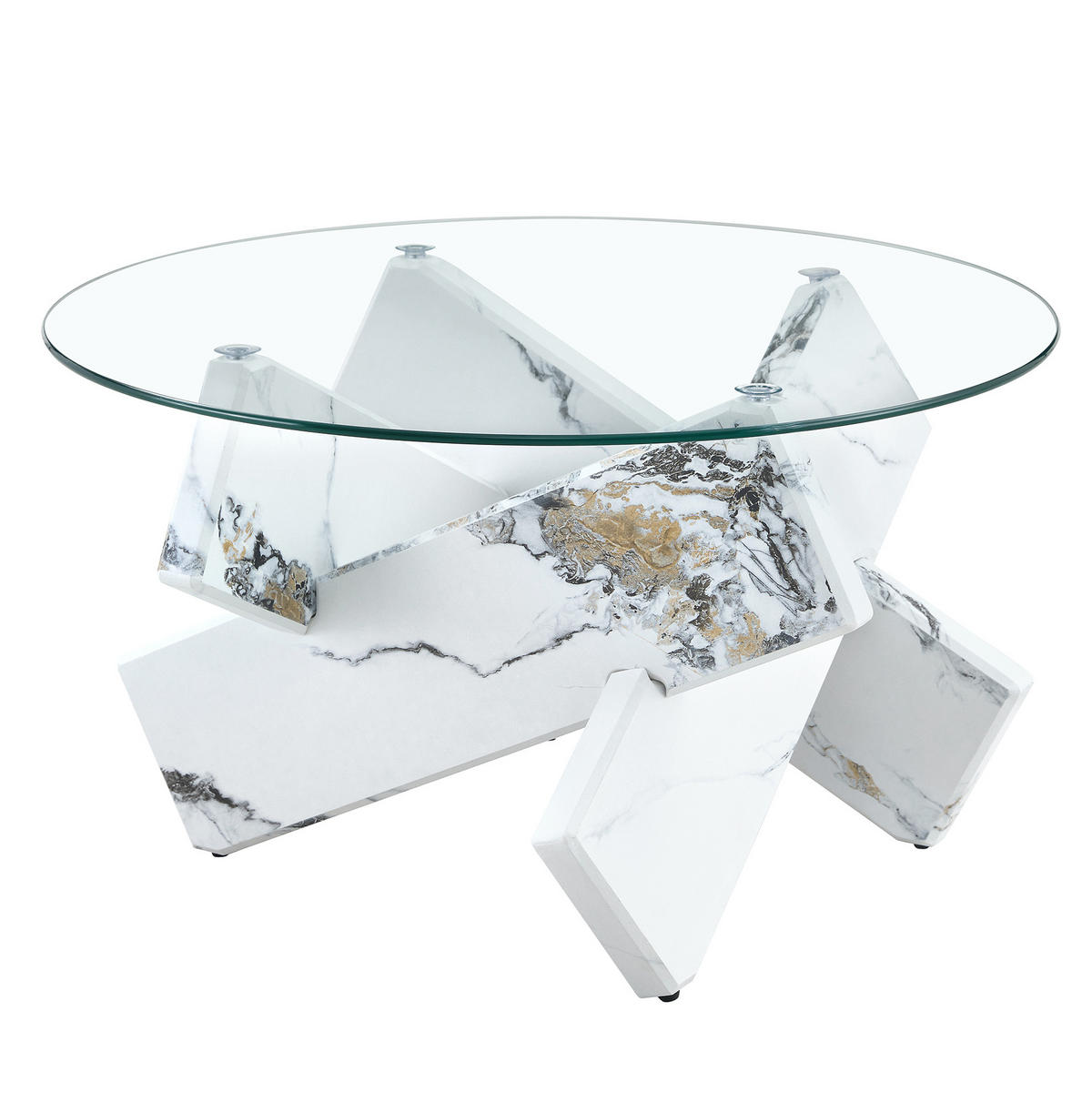 COUCHTISCH rund Ø 79 cm Glas/MDF Weiß Transparent - Weiß, Glas (79/79/45cm) - Meubliv