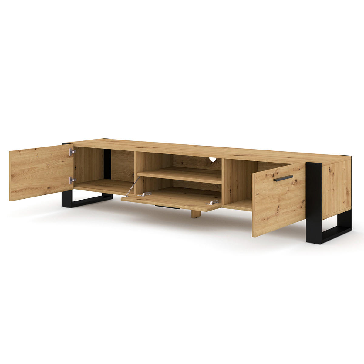 TV-MÖBEL Nouka Holz und Schwarz - Schwarz, Holzwerkstoff (200/48/43cm) - Petits-meubles