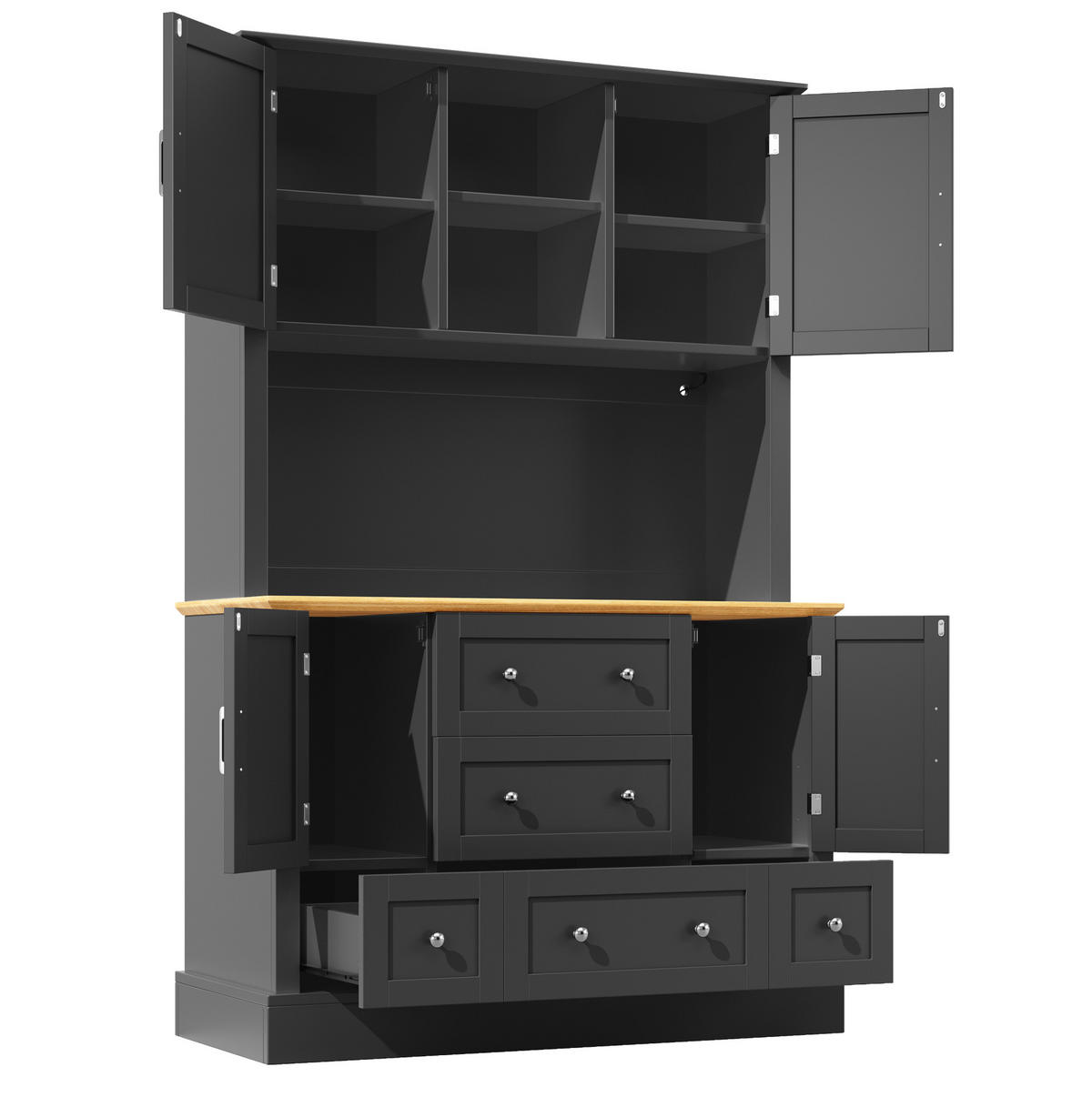 HOCHSCHRANK mit LED 115 x 40 x 180 cm MDF Black/Natural - Schwarz, Holzwerkstoff (40/180/115cm) - Meubliv