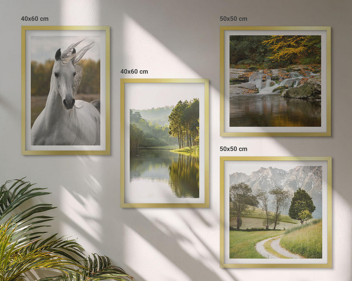 BILDER SET 4er Set - 50x50 cm & 40x60 cm Goldrahmen - Natur des Flusses White Horses - Goldfarben, Kunststoff (50/50cm) - TULUP