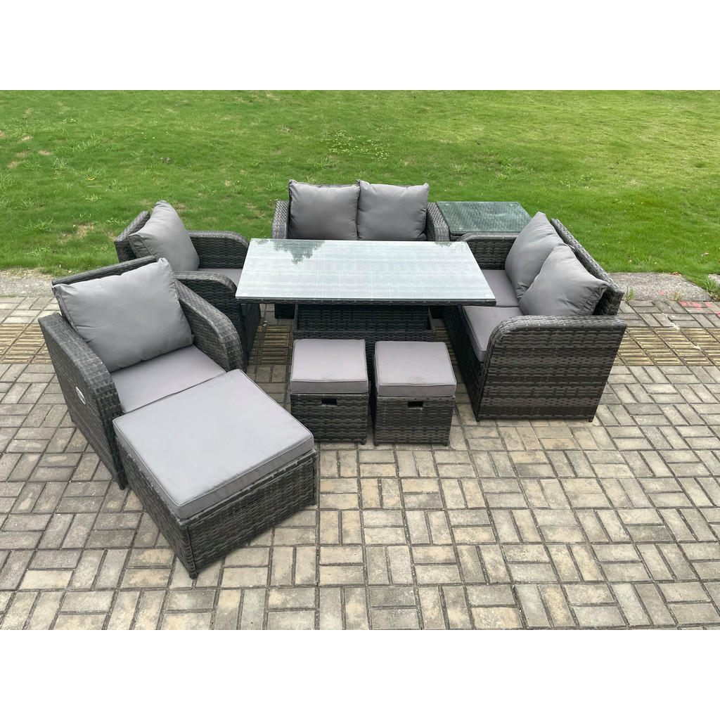 Thumbnail - Fimous Gartensofa, Dunkelgrau, Metall, 9-Sitzer, Füllung: Schaumstoff, rechteckig, Gartenmöbel, Gartenmöbel-Sets