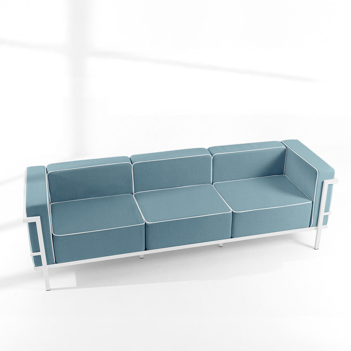 GARTENSOFA TRIGLO 3-Personen, Stahlrahmen, Modern, Weiß - Blau/Weiß, Textil/Metall (229/70/69cm) - KONSIMO®