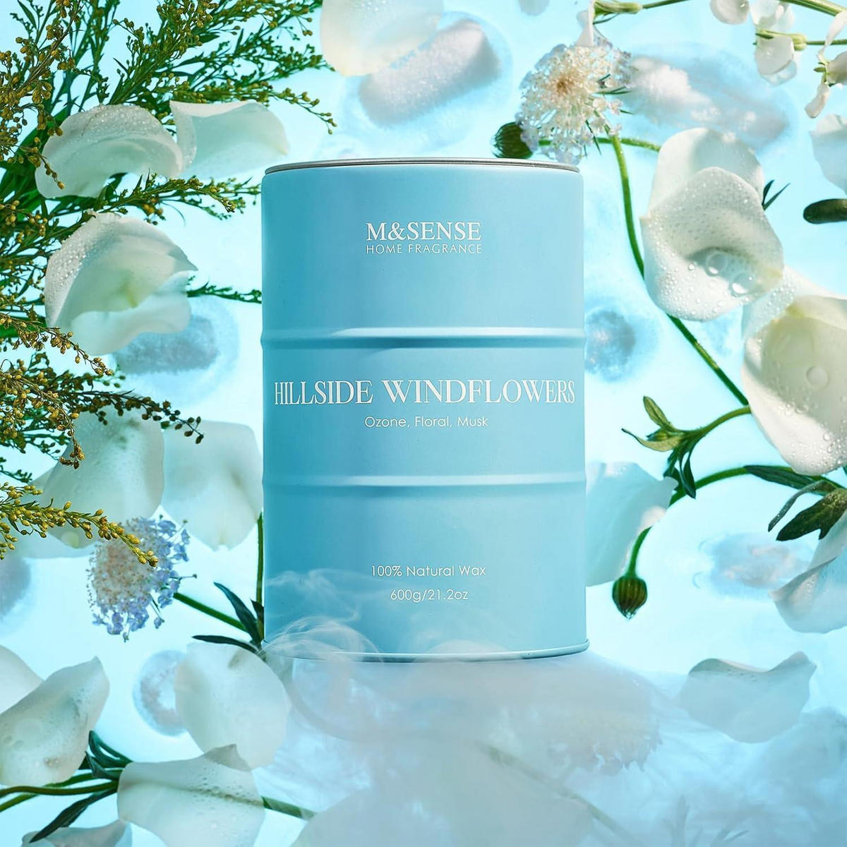 DUFTKERZE Hillside Windflower 600g Sojawachsmischung - Hellblau, Paraffin (13.5cm)