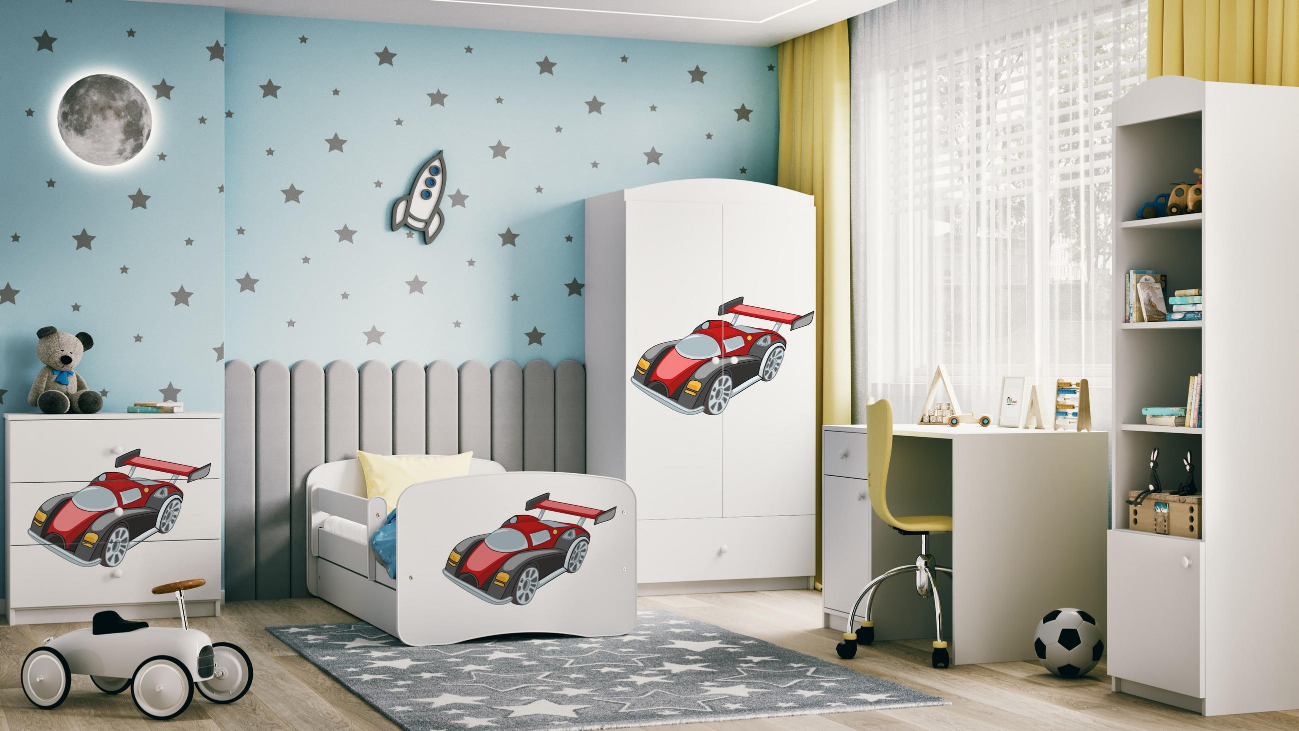 KINDERBETT Rennwagen mit Schublade und Matratze 160/80 - Weiß, Holzwerkstoff (80/160cm) - RAUMHIRSCH FURNITURE