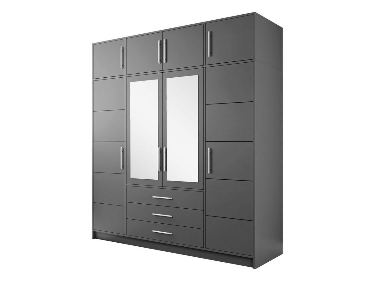 KLEIDERSCHRANK Bali D4 + Schrankaufsatz - Silberfarben/Graphitfarben, Holzwerkstoff (196/245/58cm) - MIRJAN24