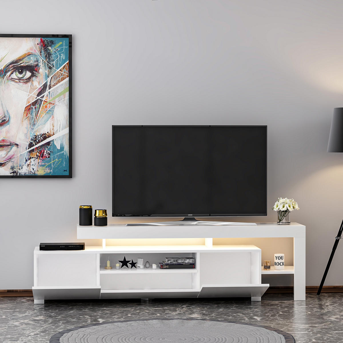 TV-LOWBOARD Weiß mit LED Beleuchtung Hochglanz 9048 - Weiß, Holzwerkstoff (192/53/37cm) - moebel17
