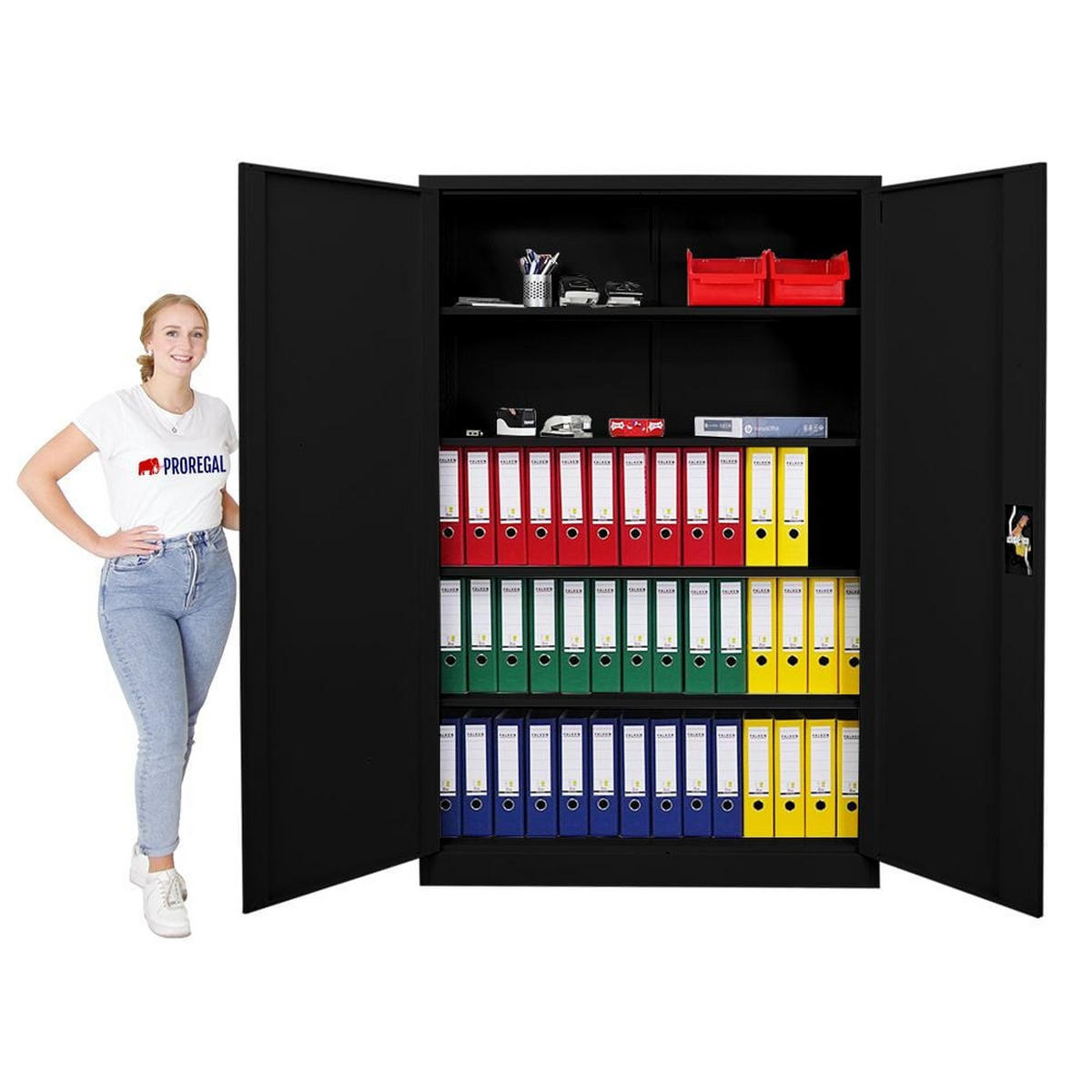 FLÜGELTÜRENSCHRANK Elephant komplett montiert 180x120x40cm 4 Ebenen Schwarz - Schwarz, Metall (120/180/40cm) - PROREGAL