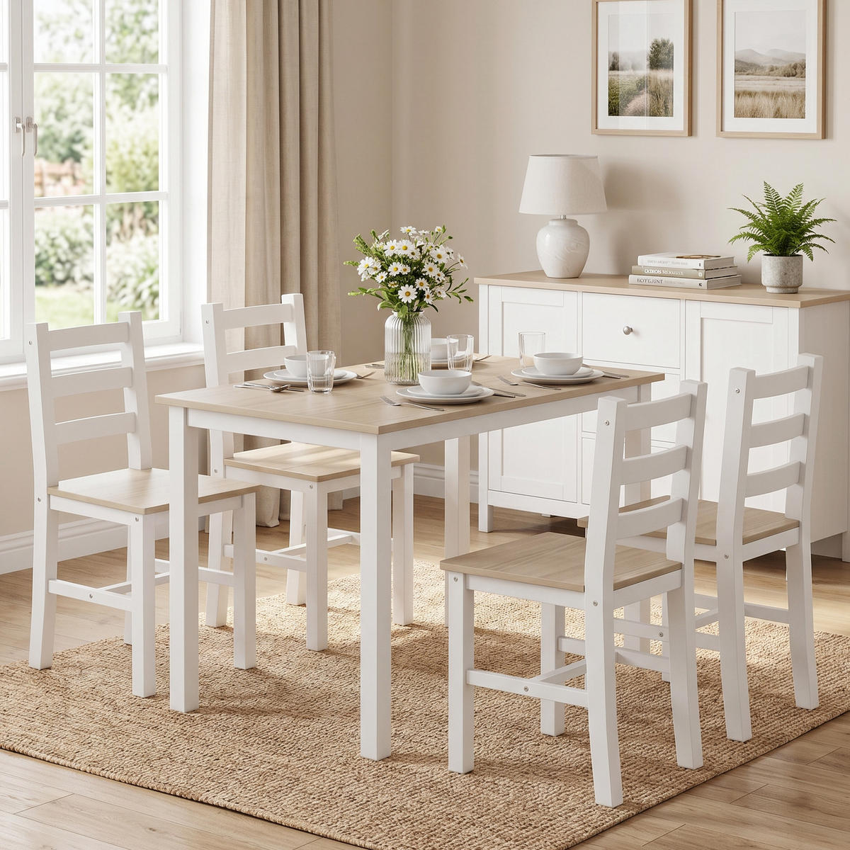ESSGRUPPE Kiefernholz Natur Weiß - Naturfarben/Weiß, Holz (65/75/108cm) - HOMCOM