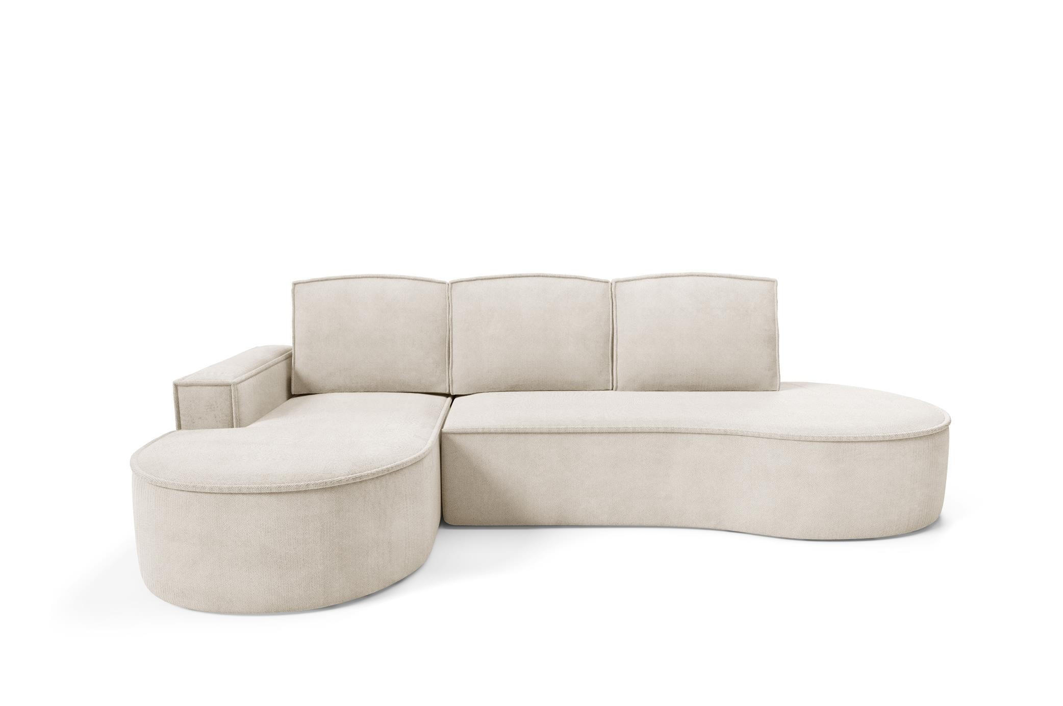 ECKSOFA Flow Hellbeige, mit Schlaffunktion und Kissen in Curio Stoff, linke seite - Creme, Holzwerkstoff/Textil (277/157cm) - Bettso