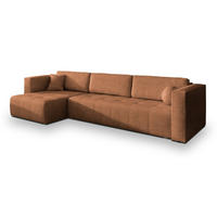 ECKSOFA OLVERA Kupferfarben Geflochtener Stoff mit Schlaffunktion - Kupferfarben, Holz (347/148cm) - MASSENO