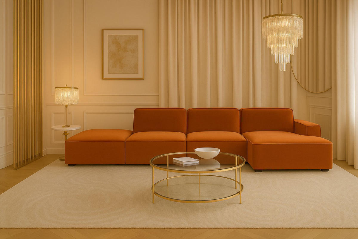 ECKSOFA Cursal L-Form, Stoff Salvador, Braun + Hocker, Rechts - Braun, Holz (341/166cm) - Kaiser Möbel